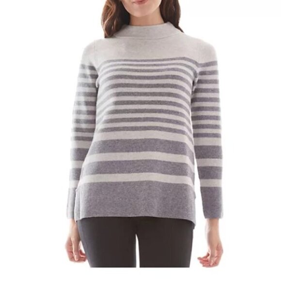 Apt. 9 Sweaters - Apt 9 Oatmeal and Gray Striped Mock Neck Pullover Sweater Sz XL